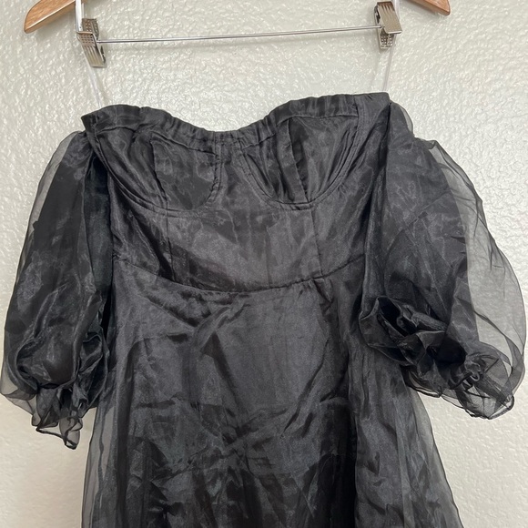 NWOT True Excellence Black Bustier Off-the-Shoulder Maxi Dress - Picture 4 of 10